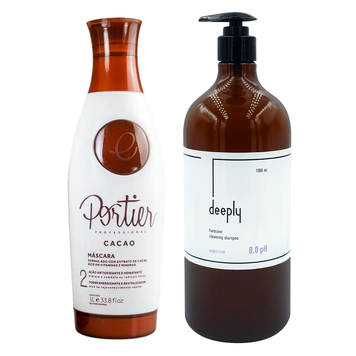 Кератин Portier Cacao + Deeply Hardcore Cleansing Shampoo 8.0 pH 1000+1000 мл