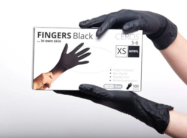 CEROS, Fingers BLACK, XS (5-6), Нитриловые перчатки. Черные 1х100 шт.