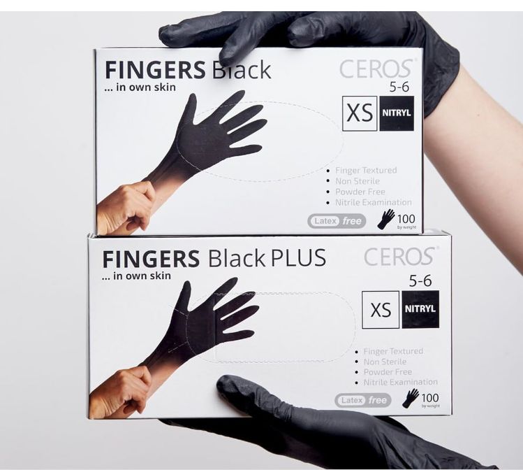 CEROS, Fingers BLACK, XS (5-6), Нитриловые перчатки. Черные 1х100 шт.