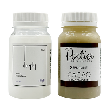 Кератин Portier Cacao + Deeply Hardcore Cleansing Shampoo 8.0 pH 100+100 мл